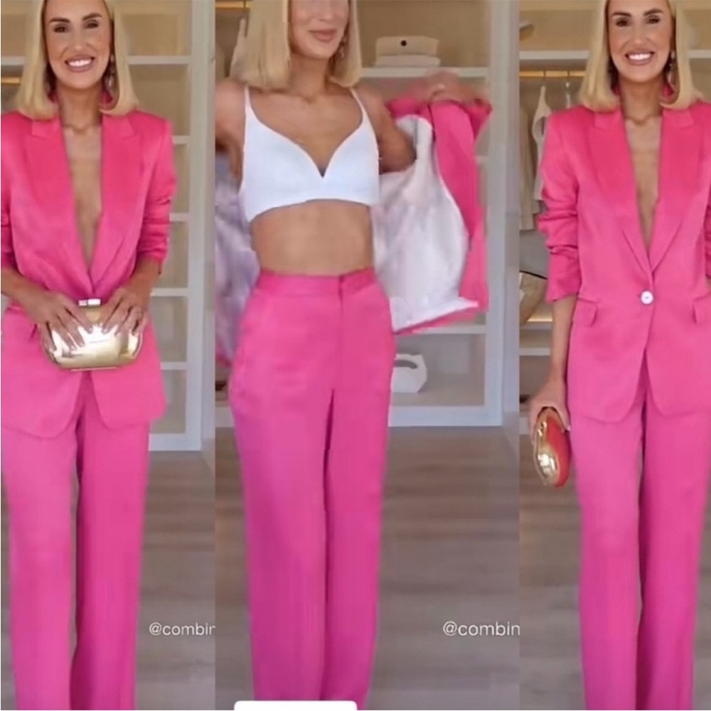 ZARA 2 PIECES MATCHING SET SATIN EFFECT BLAZER & SATIN EFFECT STRAIGHT LEG PANTS - Picture 8 of 16